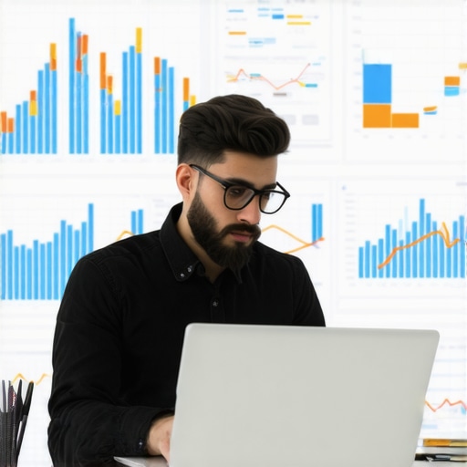 Expert analyzing local SEO authority signals SEO expert reviewing local authority stacking strategies with digital tools.