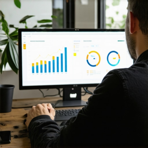 Digital marketer analyzing local SEO data with charts and graphs.