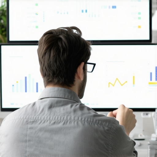 SEO strategist reviewing backlink analytics and authority signals on a computer