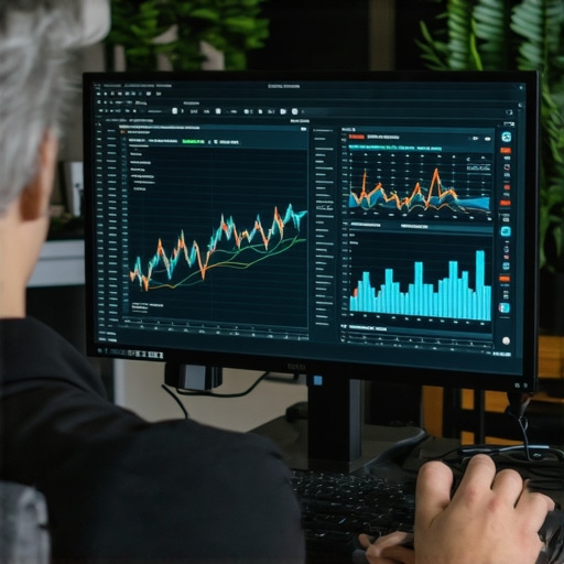 Person reviewing backlink analytics on screen with charts and graphs.