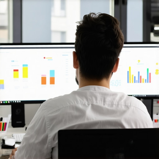 Person working on SEO tools in a modern office environment