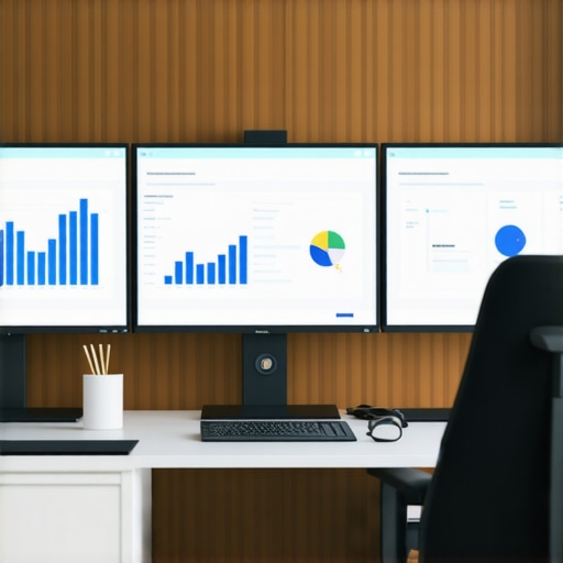 Person working on SEO analytics and backlink profiles on dual monitor setup.