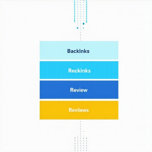 Diagram showing the components of a local SEO authority stack with backlinks, entity signals, reviews, and social proof.