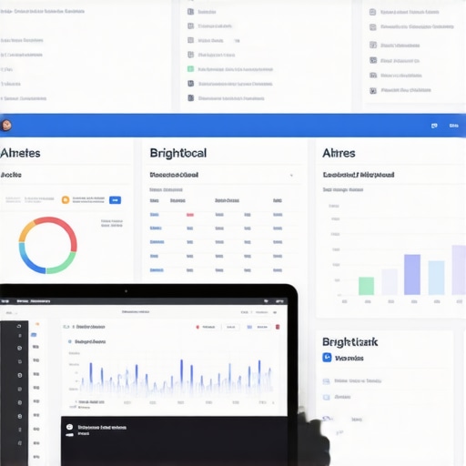 Local SEO Tools Dashboard Overview A computer screen showing analytics dashboards from popular local SEO tools for monitoring backlinks and citations.
