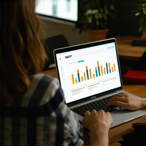 Person analyzing backlinks and SEO metrics on laptop