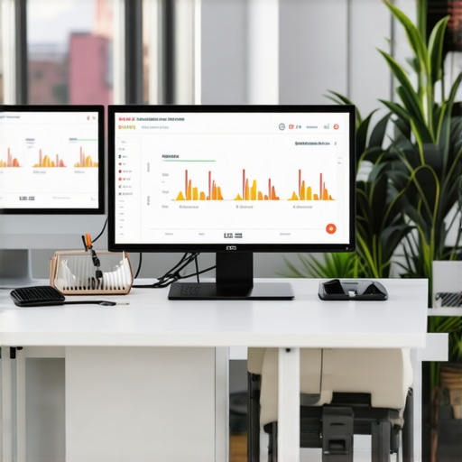A modern workspace with monitors displaying backlink profiles and citation dashboards, visualizing authority management