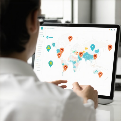 Analyzing Local SEO Data Person reviewing local SEO metrics on a screen with map icons