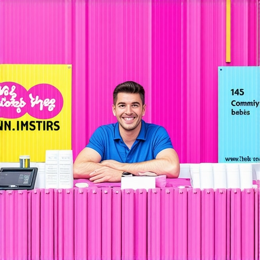 Local Sponsorship Event Business owner at community event with sponsorship banners