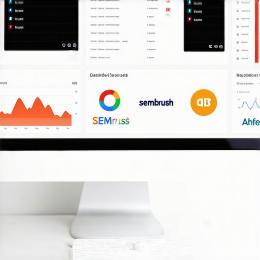 Person analyzing local SEO backlinks on a computer with SEMrush and Ahrefs interfaces