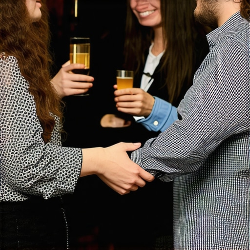 Business owners connecting at a local chamber event to enhance SEO strategies.