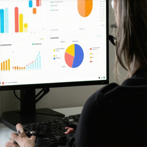 Person analyzing local SEO data on multiple screens with graphs and charts.