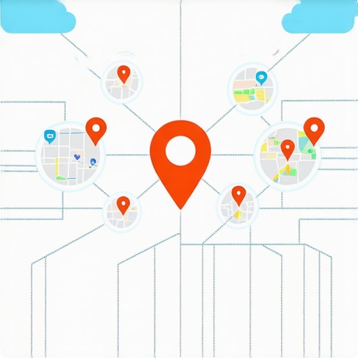 Diagram showing how local backlinks and cloud nodes connect to a map pin for SEO ranking.