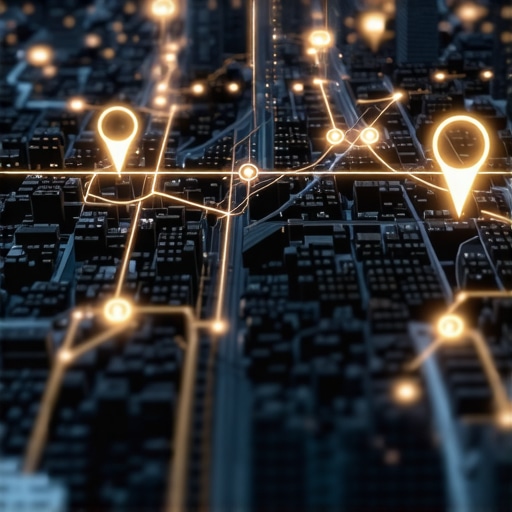 A digital map showing interconnected cloud nodes and map pins representing local SEO authority stacking.
