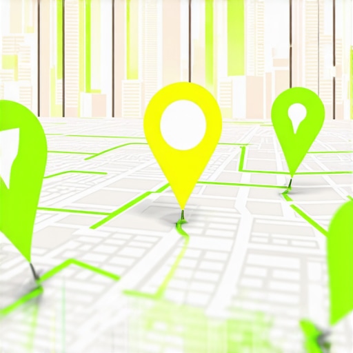 Digital representation of scaling local SEO with map pins and authority stacks