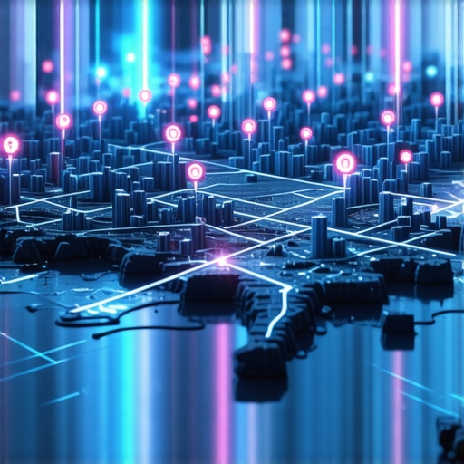 A visual representation of local SEO grid tracking and entity signals in a dense urban environment.