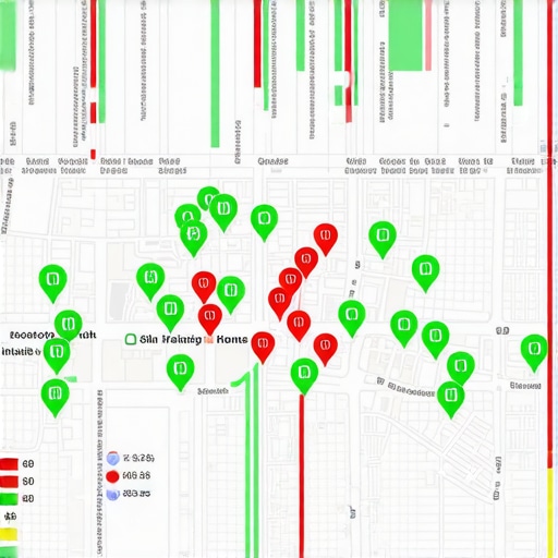 A 3D grid map showing local SEO ranking density across a city area.
