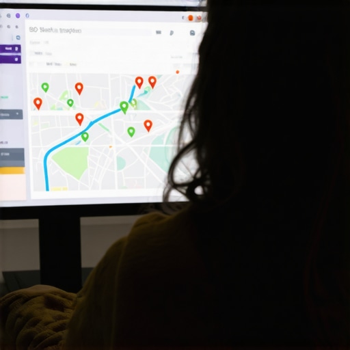 A modern computer screen showing a local grid map tracking local SEO search visibility