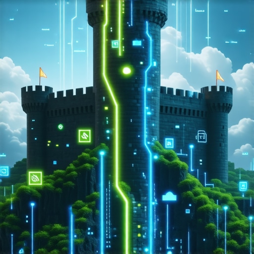 A conceptual illustration of authority stacking and cloud nodes protecting a business website's local rankings.