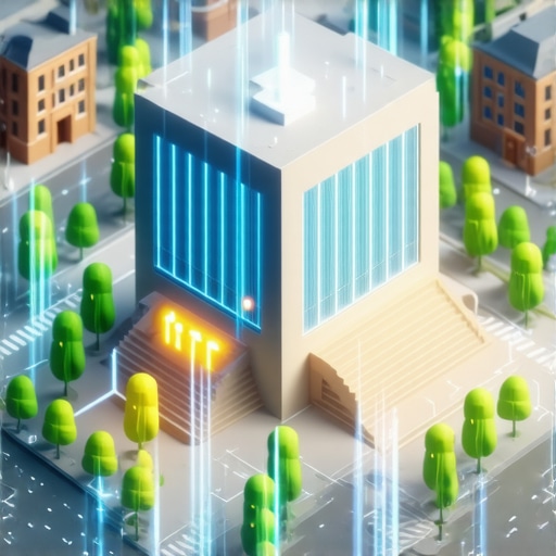 3D isometric map showing a business connected to local neighborhood landmarks via digital nodes.