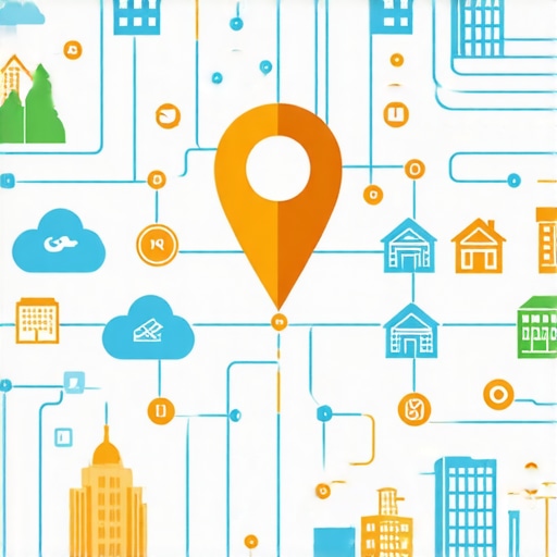 Diagram of a business map pin connected to various local digital entities and community signals.