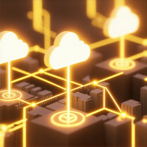 Technical diagram of a disconnected local SEO authority stack with cloud nodes and a map pin.