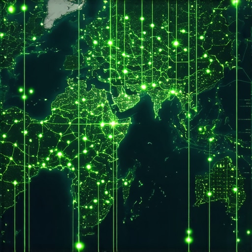 A 3D visualization of a city map with interconnected digital nodes representing local SEO authority stacking.