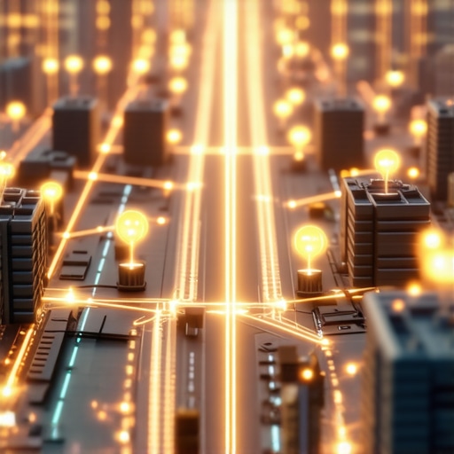 Local SEO authority stacking visualization with cloud nodes over a city map
