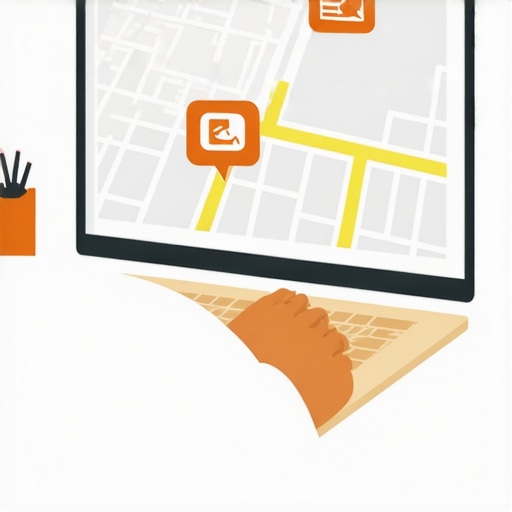 A person analyzing local map search results to find neighborhood blog opportunities for SEO ranking.