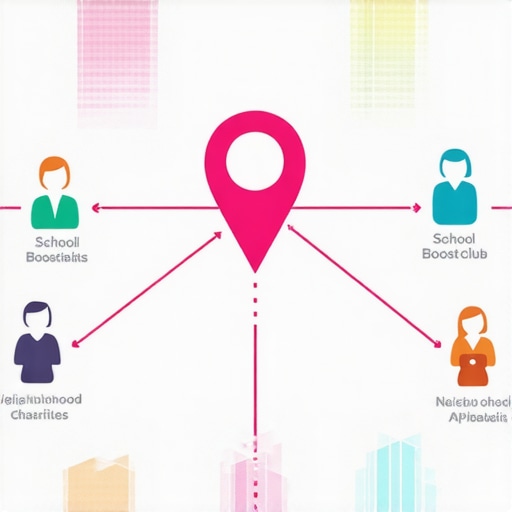 Geographical Trust Network for Local SEO A visualization of local digital authority nodes connected to a central business map pin.