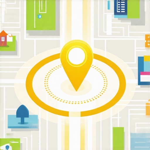 Visualization of a business pin receiving local authority signals from neighborhood nodes and digital stacks.