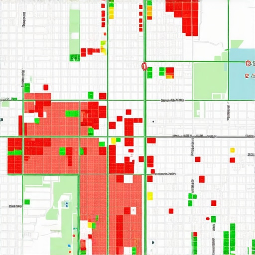 A visualization of local SEO search performance across a specific city neighborhood.