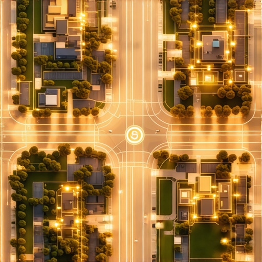 A conceptual 3D map showing how local SEO authority stacking connects a business to neighborhood digital landmarks.