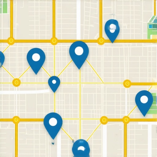 A digital representation of how local authority stacks connect different geographical nodes to boost map rankings.