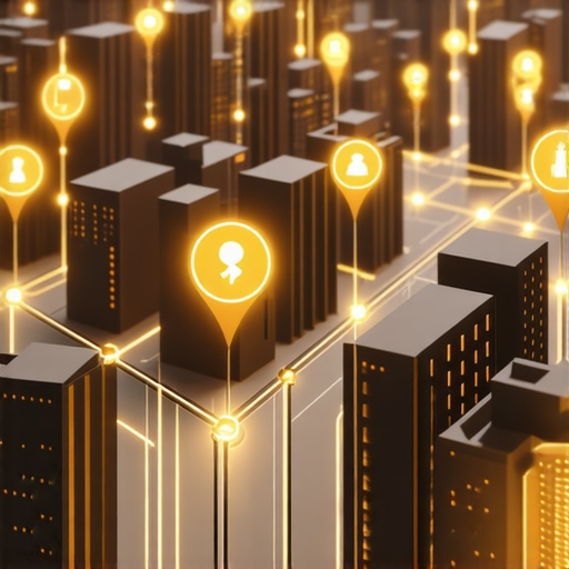 A digital map showing how local businesses connect through authority stacking and neighborhood links.