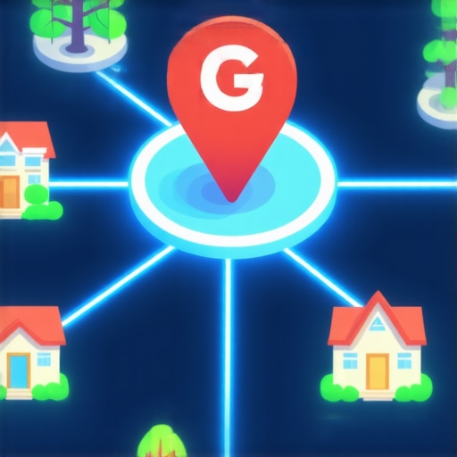 Diagram showing how local neighborhood signals connect to a business map pin to build SEO authority.