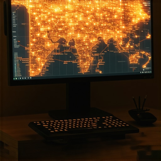 A desk with SEO tools and city map showing authority stacking connections for local ranking.