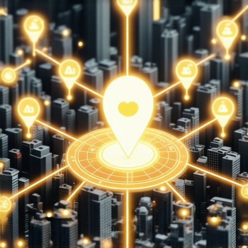 A 3D visualization showing a local business at the center of a cloud-based authority stack.