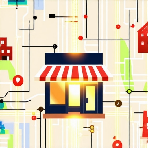 A digital map showing how business entity nodes connect to local geographic landmarks for SEO authority.