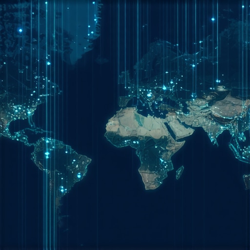 A visual representation of local entity cloud node connections and map pins.