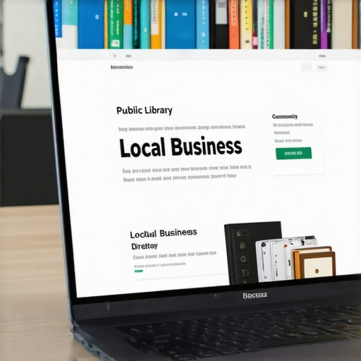 A laptop screen showing a local library website with a business resource section highlighted.