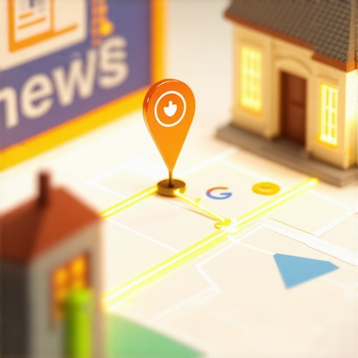 Diagram of a local news link boosting a Google Maps business pin.