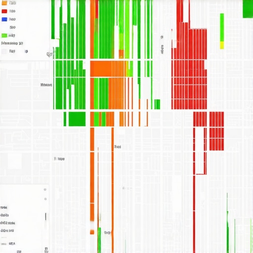A local SEO heatmap grid showing ranking positions across a neighborhood.