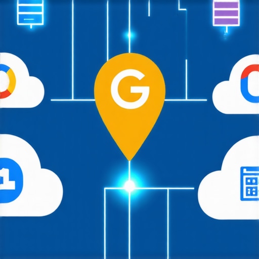 Diagram showing how cloud nodes and website data sync with a Google Maps pin for better ranking.