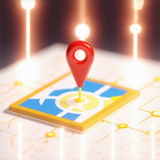A digital map showing interconnected nodes of local authority links and a central map pin.