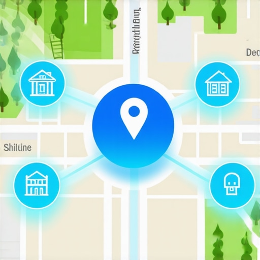 Digital map showing the connection between a local business and community landmarks for SEO authority.