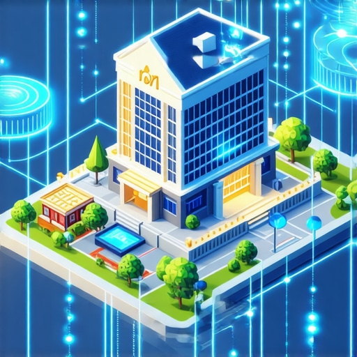 An isometric map showing a local business connected to community landmarks through digital authority links.