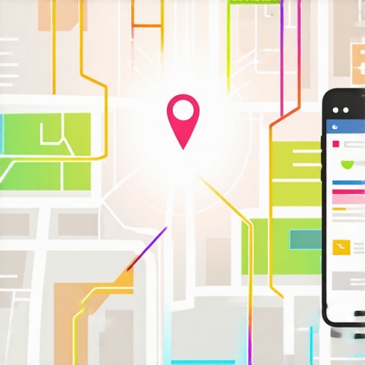 An illustration showing a Google Maps pin syncing with a business website to boost local search rankings.