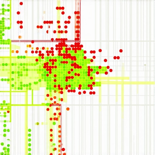 Heatmap showing local map pack rankings for a business across a city grid.