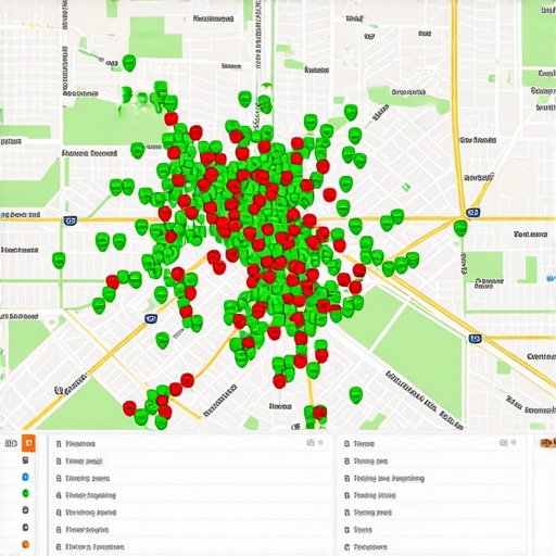 A visual representation of local search rankings across a city grid using advanced SEO monitoring tools.