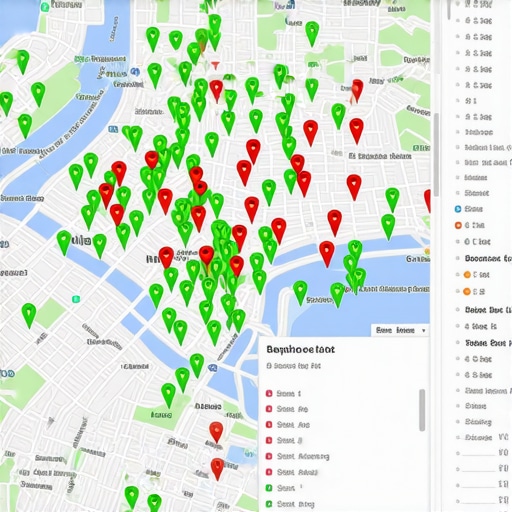A visualization of local SEO rankings across a city map using a geo-grid tool.